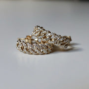 Diamond chain gold hoop earrings