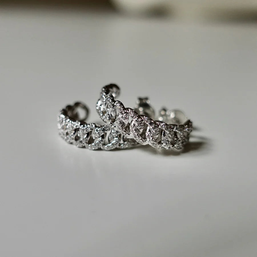 Diamond chain gold hoop earrings